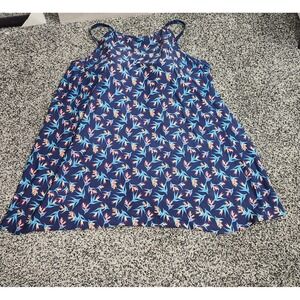 Lands End Swim Dress Built-In Bra Adjustbl Strap Modest Slimming Blue Floral 22W